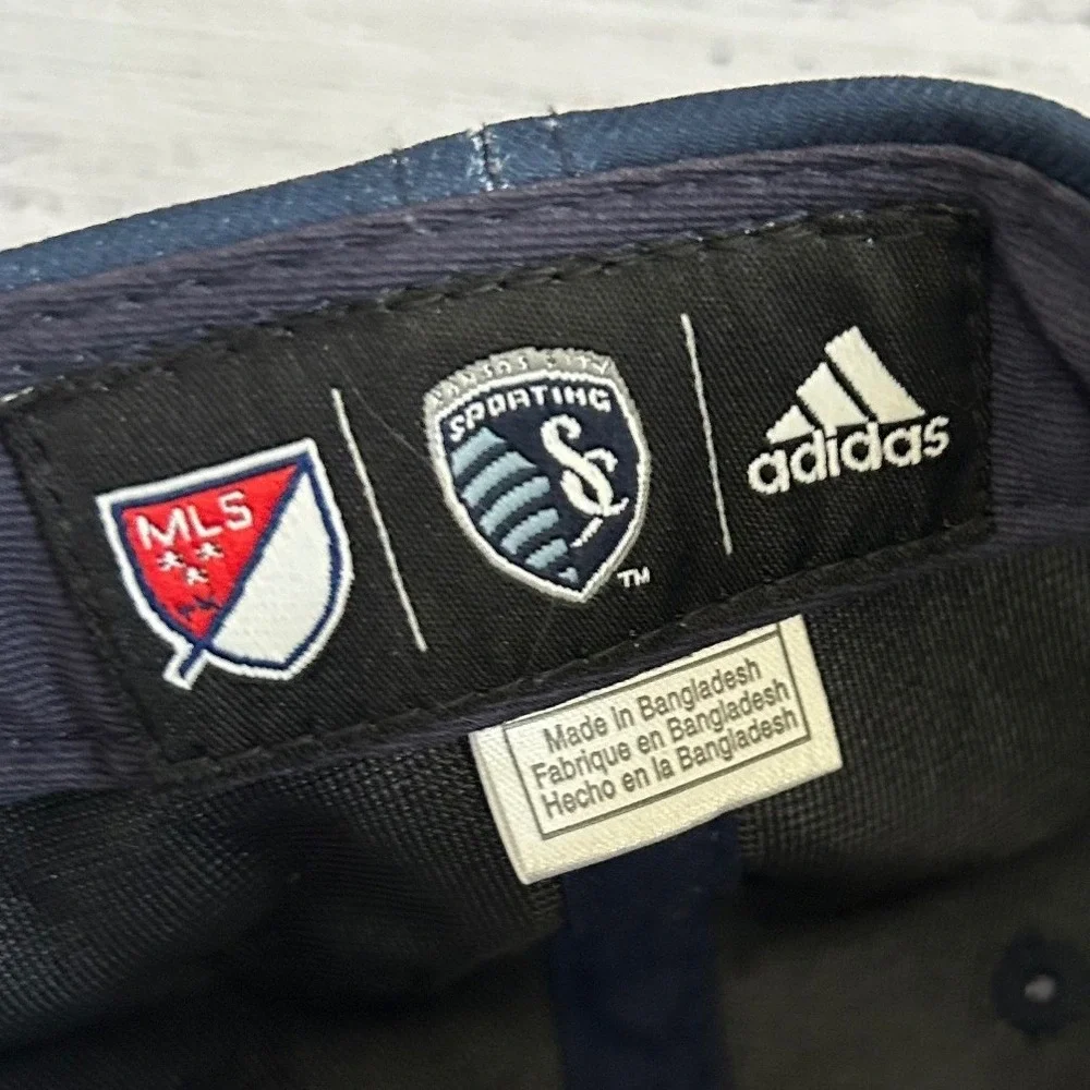 Adidas Sporting Kansas City SKC MLS Snapback Hat Navy Blue Striped Flat Brim Cap